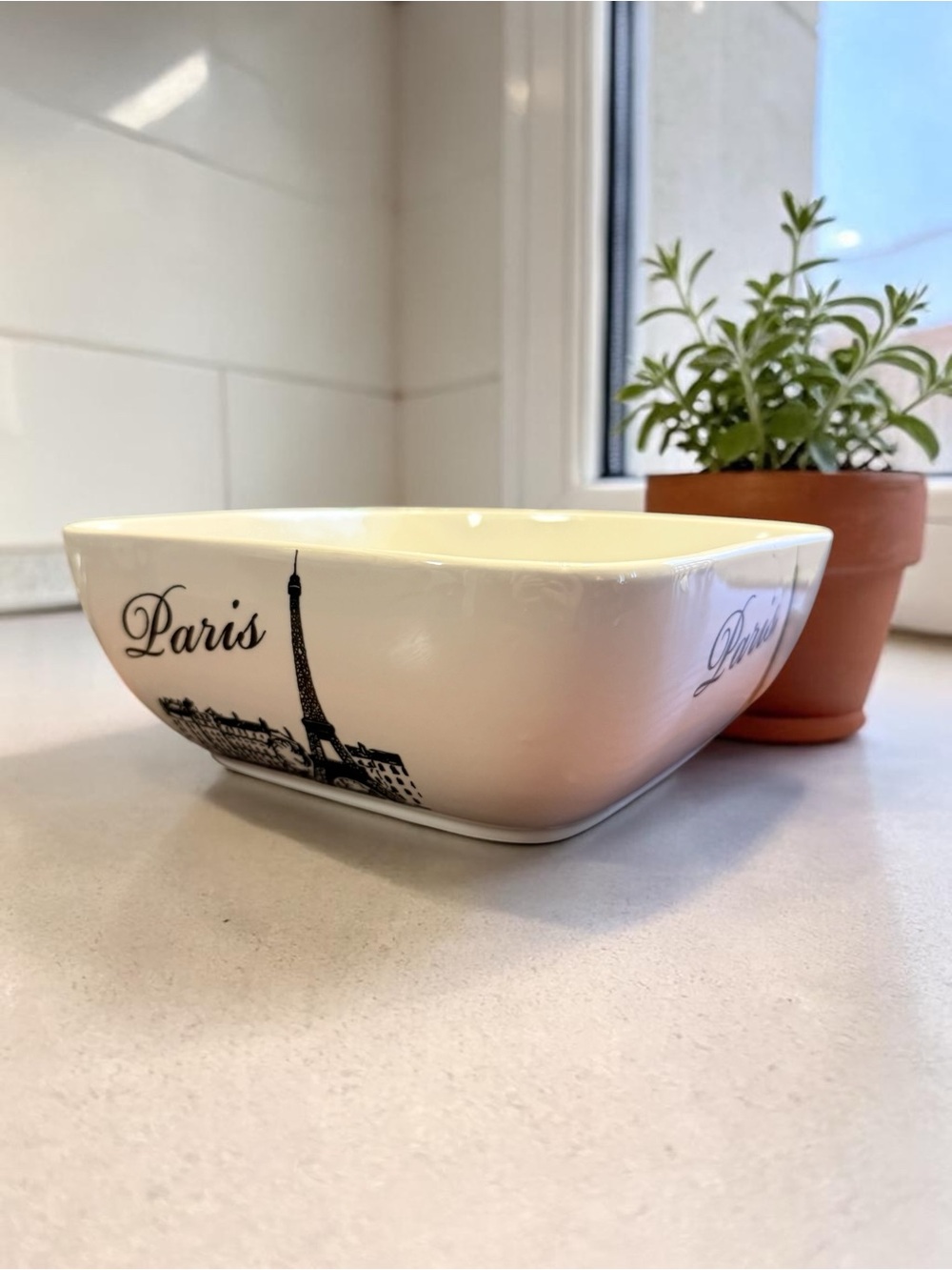 Ciroa White and Black Paris Eiffel Square Quality Ceramic Bowl
